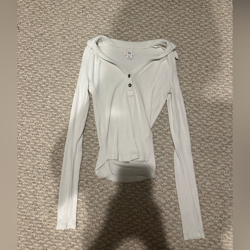 BDG Cream Long Sleeve Fitted Polo Top